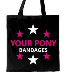 Black tote bag, fuchsia text with tagline and stars all around