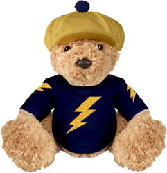 Navy and gold mascot, gold glitter sparks