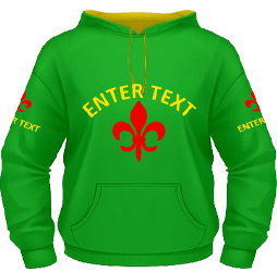 Emerald Hoodie with yellow trim, text and design on front and arms