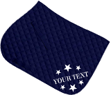 Navy saddle cloth, white fantasy text with stars all around