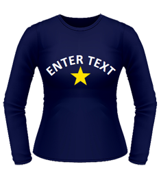 Navy tee, curved athletic text and yellow star